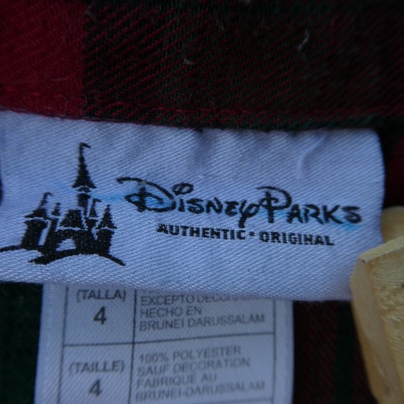 Disney Parks Kids Pajama Top Red Green Tartan Plaid Santa Embroidered Mickey 4 - Picture 5 of 7